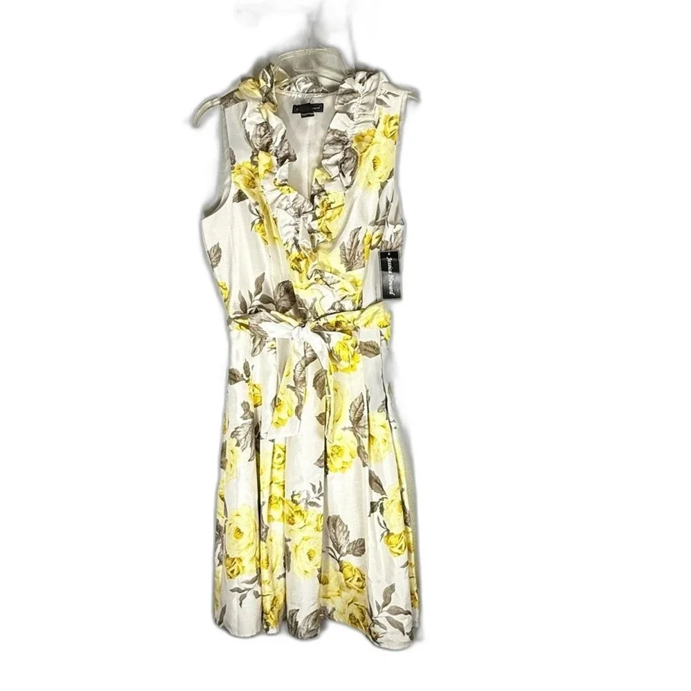 Jessica Howard New Floral Yellow & cream Chiffon Women's Dress size‎ 16 ruffle - Picture 2 of 11